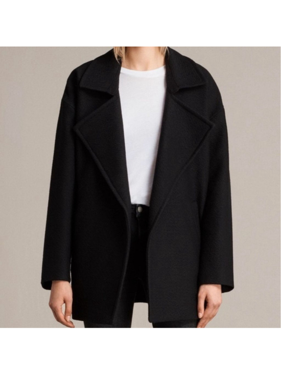 ALLSAINTS Jackets & Blazers - Women's ALLSAINTS Black Wool Blend Pea Coat US 0 Jaida Coat Oversized Boxy